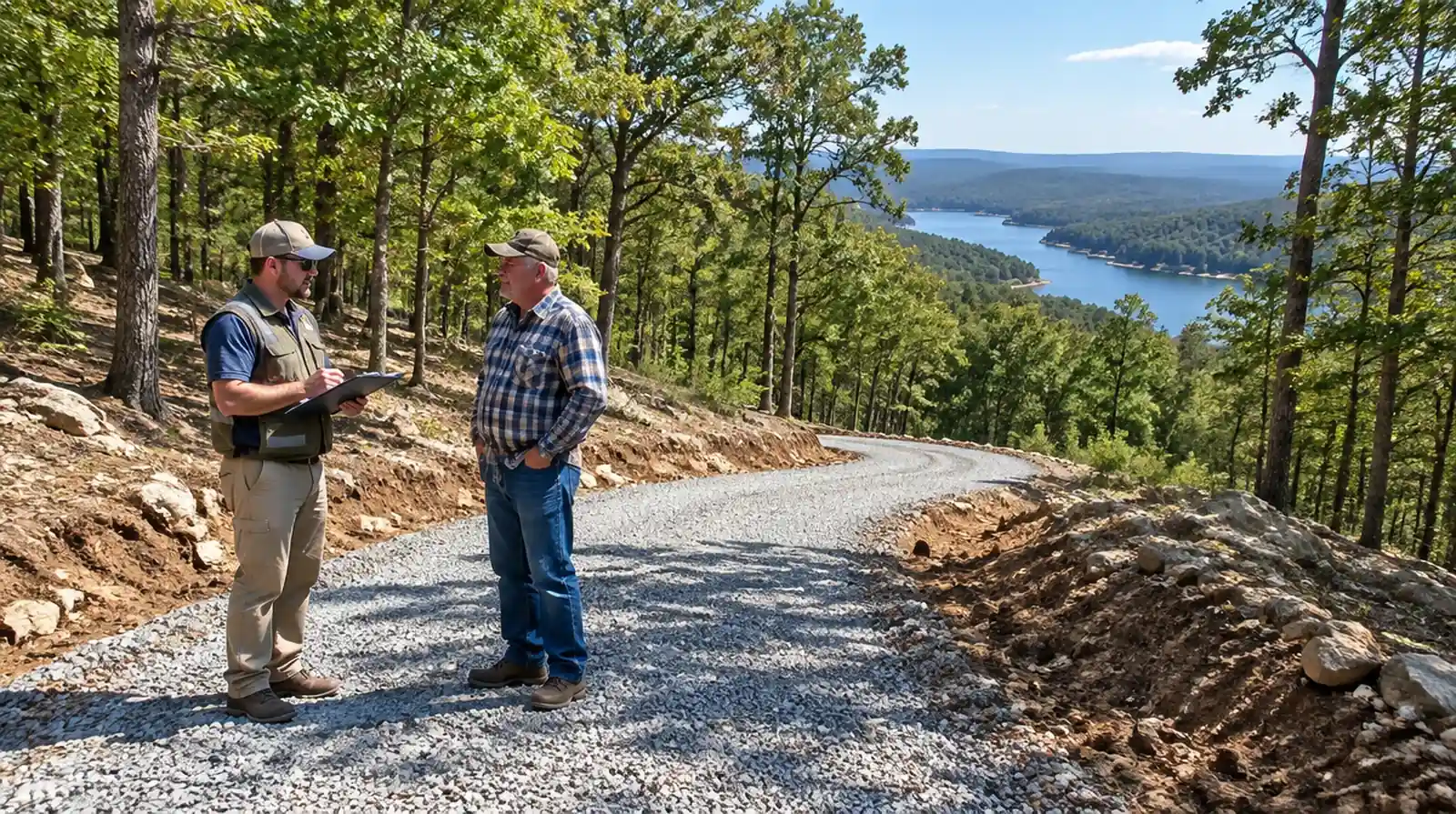 Driveway corridor cleared through woods near Mountain Home, AR